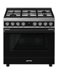 COCINA 6F GAS NEGRO SMEG CPF9GMBL1 HORNO