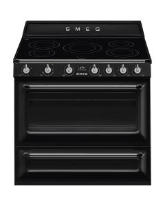TR90IBL2 Cocina Victoria, color negro, 90 cm, encimera de inducción con 5 zonas de cocción, 1 hornos