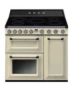 TR93IP2 Cocina Victoria, color crema, 90 cm, encimera de inducción con 5 zonas de cocción, 3 hornos,