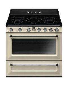 TR90IP2 Cocina Victoria, color crema, 90 cm, encimera de inducción con 5 zonas de cocción, 1 hornos,