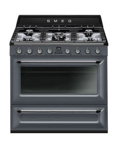 TR90GR2 Cocina Victoria, color gris, 90 cm, encimera de gas con 5 zonas de cocción, 1 hornos, 1 cajó