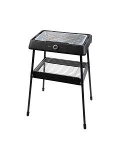 Barbacoa eléctrica JATA JEBQ1001 con 2 opciones de cocinado: sobremesa o con patas. Sin humos ni olores. Parrilla 2 alturas. Desmontable. 400 x 230 mm. 2.200 W.